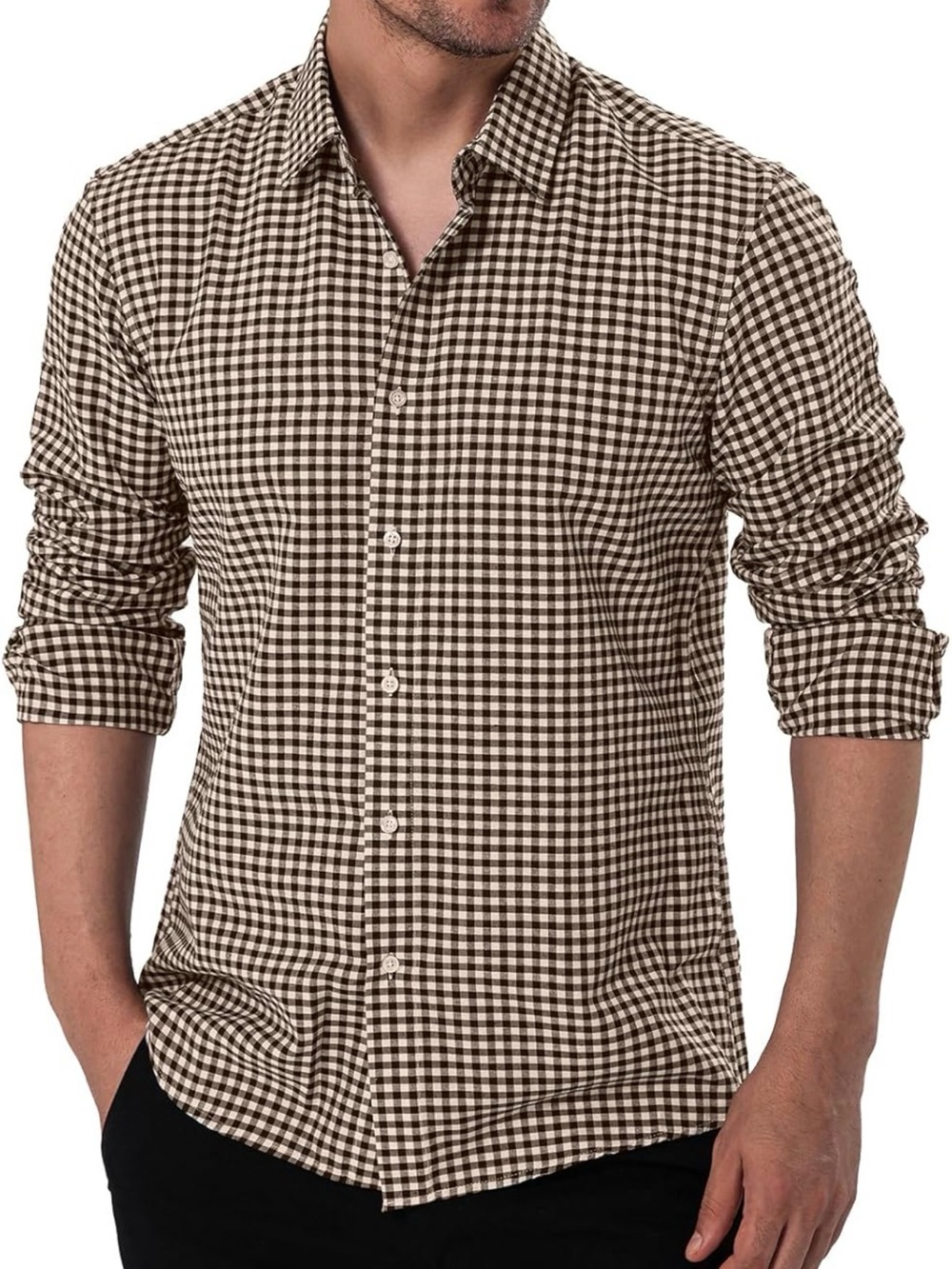 Men's Brown Gingham Button-Down Shirt